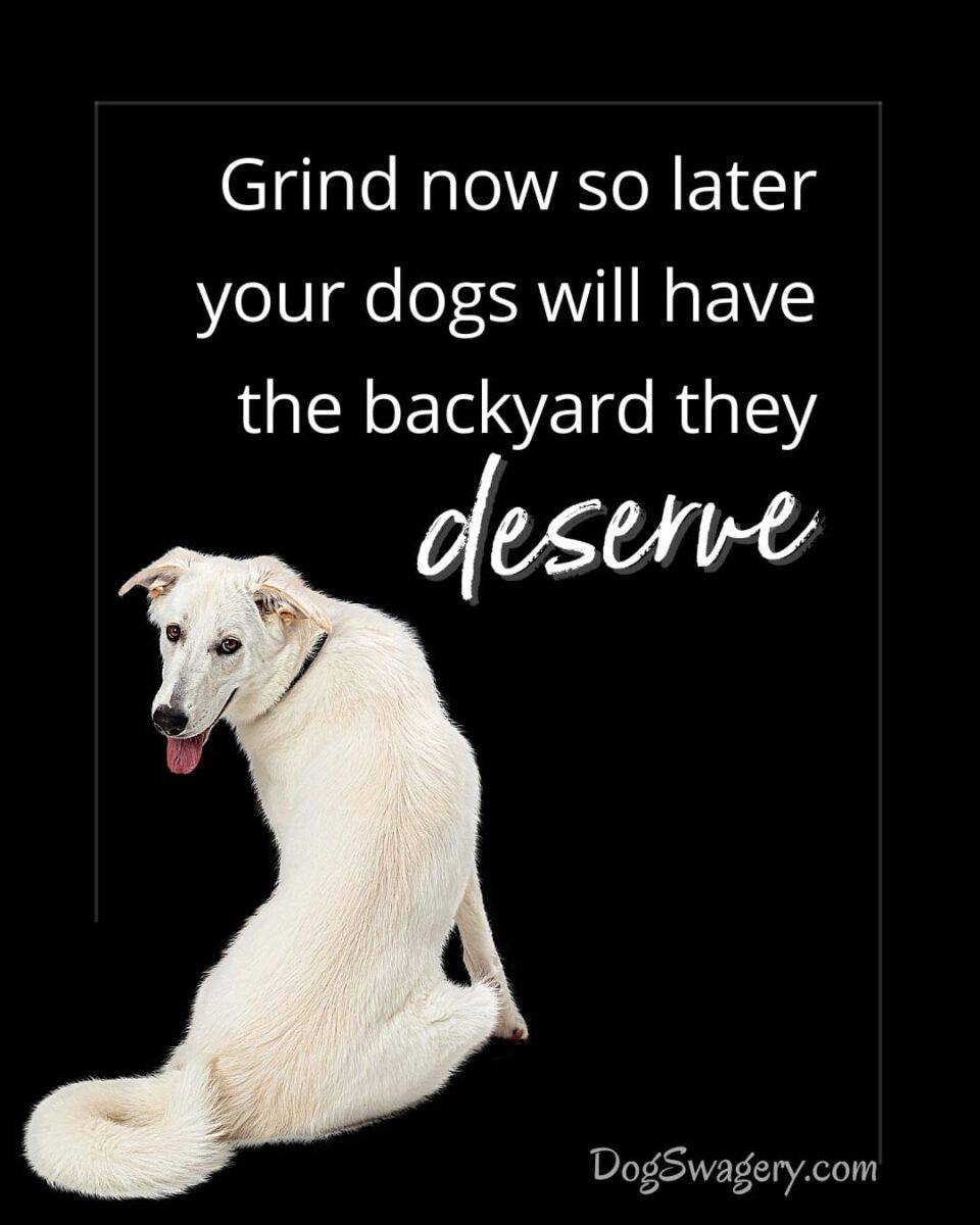 Dog Quote: Grind now so later your dogs will have the backyard they deserve.